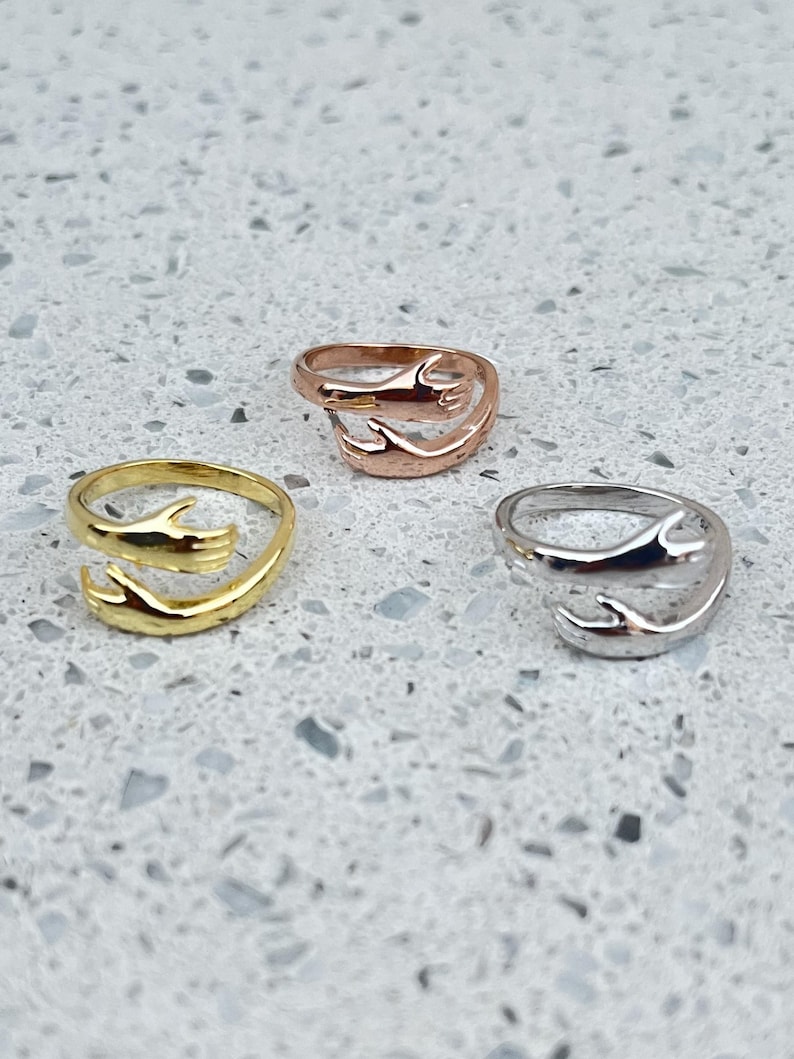 Sterling Silver Adjustable Hug Ring, Love Hug Rings, Hugging Hands ...
