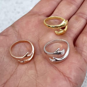 Sterling Silver Adjustable Hug Ring, Love Hug Rings, Hugging Hands Couple Ring, Love Hugging Hand Stackable Ring, Lover Couple Ring