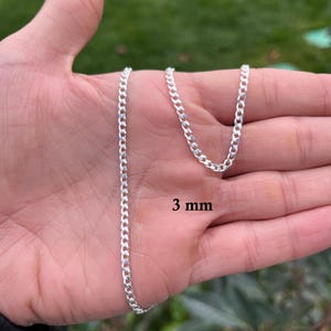925 Sterling Silver Chain Necklace, 3 mm Curb Chain, Silver Chain Necklace, Cuban Link Chain, Curb Chain Necklace for Men & Women