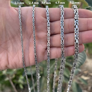 925 Sterling Silver Byzantine Chain Necklace & Bracelet, Square Bali Chain, Silver Chain for Men and Women, Oxidized Byzantine Necklace
