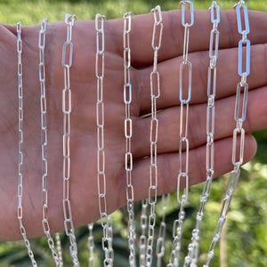 925 Sterling Silver Paperclip Chain, Layering Necklace, Silver Rectangle Link Chain, Chain for Women and Men, Silver Unisex Chain
