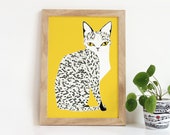 Yellow Mau Cat Print, Black White Cat Art, Cat Wall Art, Cat Art Print, Cat Illustration, Cat Decor, Cat Lover Art, Feline Home Decor