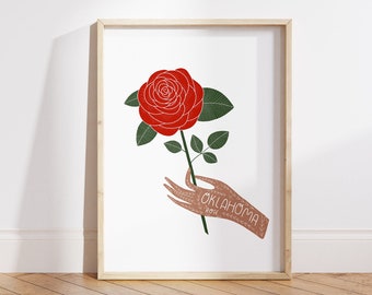 Oklahoma State Flower Art Print | Oklahoma Rose - State Flower - Oklahoma State Wall Art - Home Decor