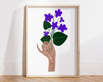 Illinois State Flower Art Print | Illinois Violet - State Flower - Illinois Wall Art - Home Decor, Flower Art, Illinois Flowers, State Gifts