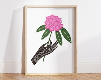 Washington State Flower Art Print | Washington Pacific Rhododendron - State Flower - Washington State Wall Art - Home Decor