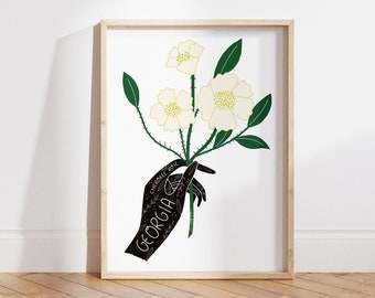 Georgia State Flower Art Print | Georgia Cherokee Rose - State Flower - Georgia State Wall Art - Home Decor