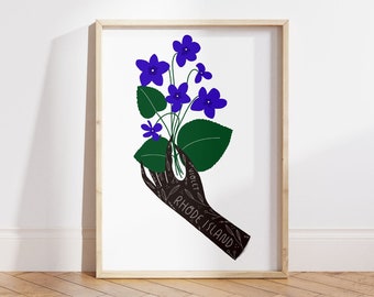 Rhode Island State Flower Art Print | Rhode Island Violet - State Flower - Rhode Island State Wall Art - Home Decor