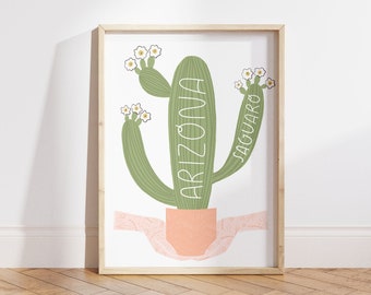 Arizona State Flower Art Print | Arizona Saguaro Cactus - State Flower - Arizona State Wall Art - Home Decor