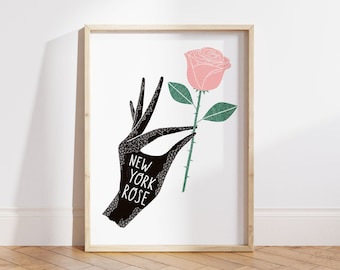 Bloemkunstprint van de staat New York | New York Rose - Staatsbloem - New York State Wall Art - Decor van het huis