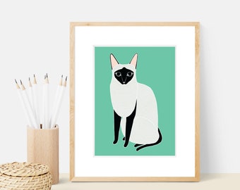 Siamese Cat Art Print | Animal Illustration Home & Nursery Decor