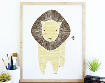 Lion Art, Baby Animal Print, Safari Animal Art, Lion Print, Animal Art, Lion, Lion Nursery Decor, Lion Illustration