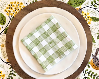 Servilletas de tela a cuadros verdes, juego de 4: Ropa de cocina de algodón