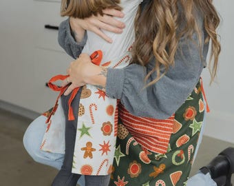 Adult Evergreen Christmas Cookies Apron | home essentials, gift for her, cotton apron, kitchen essentials, floral linens, baking tools