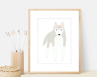Husky Dog Art Print | Dog Breed Illustration - Home Decor Dog Print