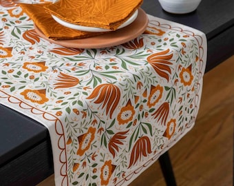 Folk Floral Table Runner | Floral Kitchen Linen, Tabletop Decor