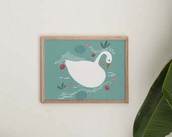 Enchanted Swan Animal Art Print | Animal Illustration Home & Nursery Decor