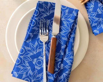 Servilletas de tela azul caleidoscópico - Juego de 4, lino de cocina de algodón