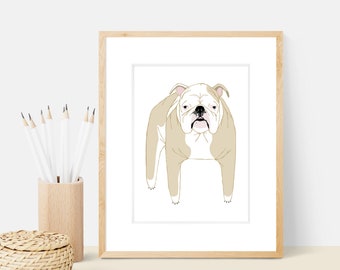 English Bulldog Dog Art Print | Dog Breed Illustration - Home Decor Dog Print