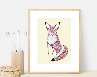 Quilted Fox Animal Art Print | Animal Illustration Home & Nursery Decor