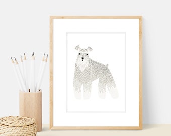 Schnauzer Dog Art Print | Dog Breed Illustration - Home Decor Dog Print