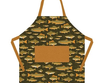 Delantal de algodón con estampado de peces / Artículos básicos para la cocina rústica