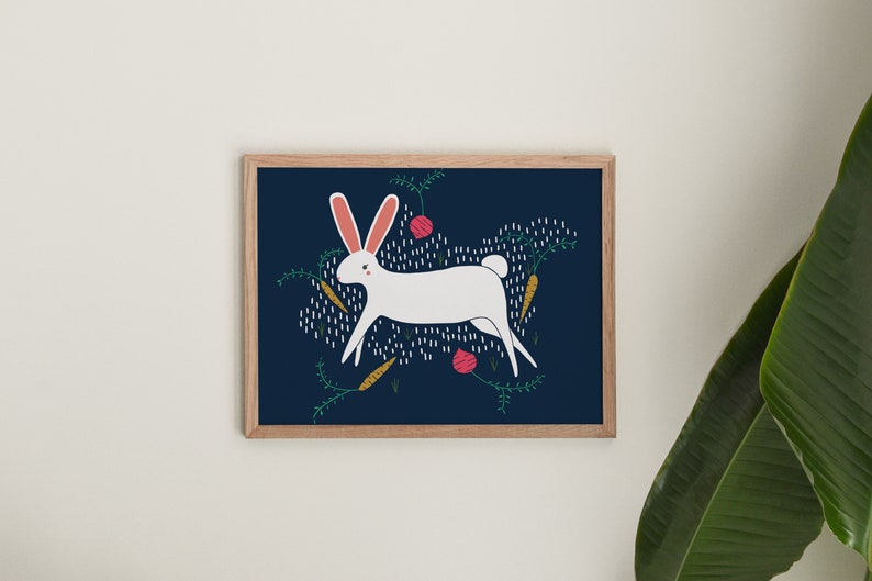 Enchanted Bunny Animal Art Print Animal Illustration Home & Nursery Decor image 1