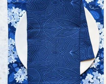 Servilletas de tela Nouveau azul oscuro - Juego de 4, mantelería de algodón