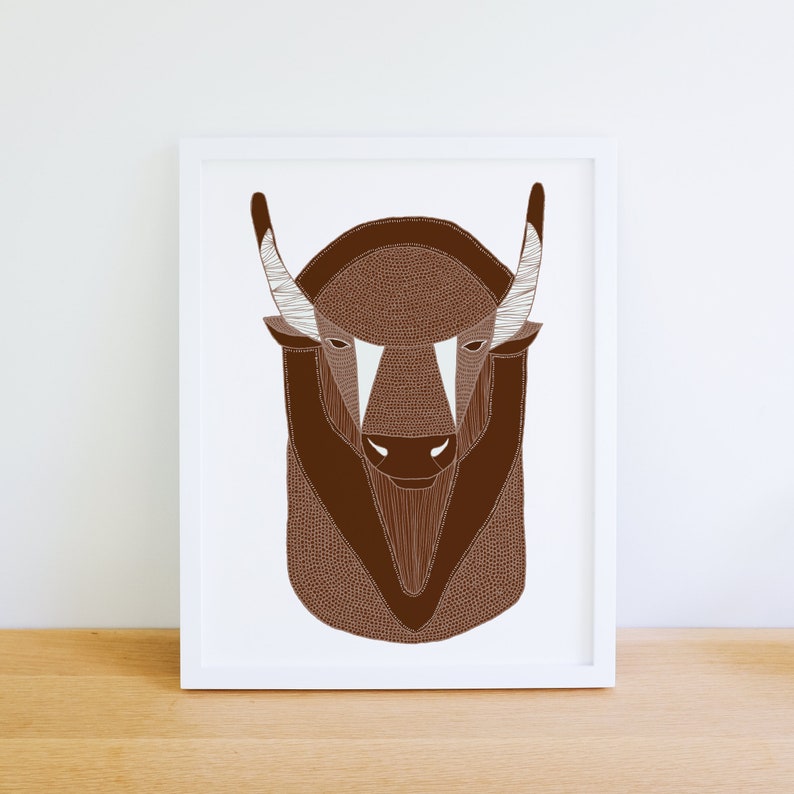 Buffalo Head Animal Art Print Animal Illustration Home & Nursery Decor image 3