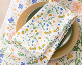 Servilletas de tela con estampado de flores silvestres - Juego de 4, lino de cocina de algodón