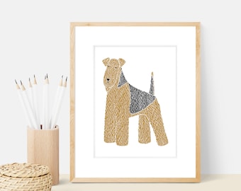 Airdale Dog Art Print | Dog Breed Illustration - Home Decor Dog Print