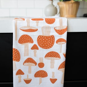 Mushroom Tea Towel | flour sack towel, dish towel, kitchen towel, home essentials, housewarming gift, wedding gift, gift for her