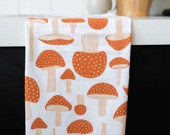 Mushroom Tea Towel | flour sack towel, dish towel, kitchen towel, home essentials, housewarming gift, wedding gift, gift for her