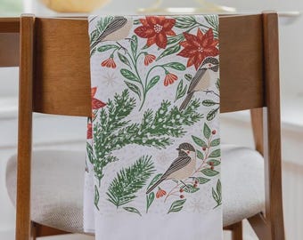 Poinsettia & Pine Tea Towel | flour sack towel, dish towel, kitchen towel, home essentials, housewarming gift, Christmas gift, gift for her