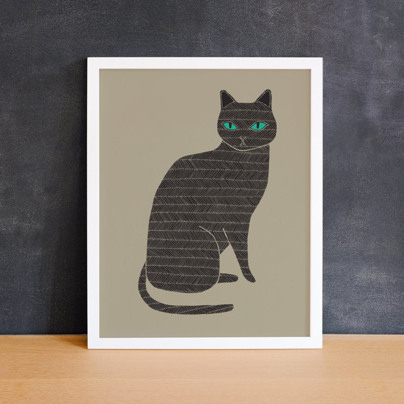 Black Cat Animal Art Print Animal Illustration Home & Nursery Decor image 4