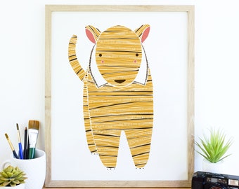 Tiger Art, Baby Animal Print, Safari Animal Art, Safari Tiger Print, Animal Art, Jungle Tiger, Tiger Nursery Decor, Tiger Illustration