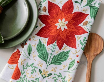 Christmas Poinsettia Tea Towel | flour sack towel, dish towel, kitchen towel, home essentials, housewarming gift, Christmas gift