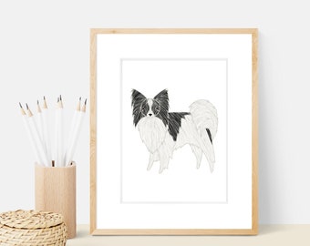 Papillon Dog Art Print | Dog Breed Illustration - Home Decor Dog Print