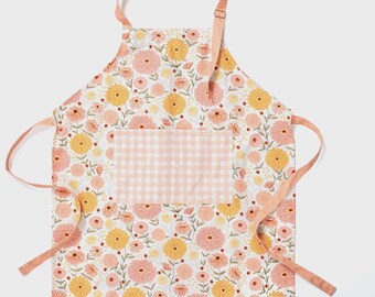 Delantal de algodón con estampado floral de zinnia / Artículos básicos de cocina de jengibre