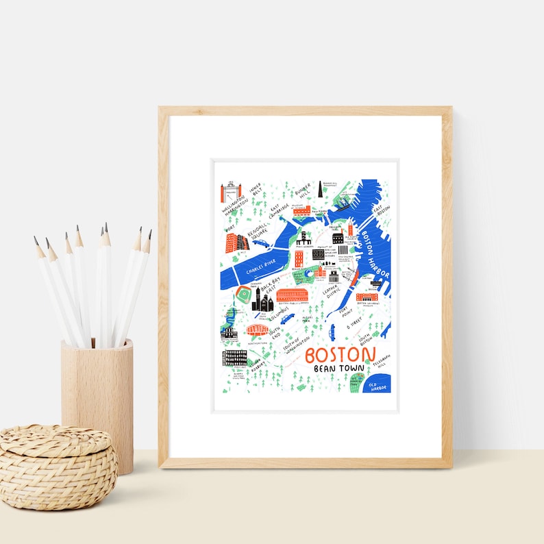 Boston, Massachusetts City Illustrated Map City Map Illustration & Home Decor image 1