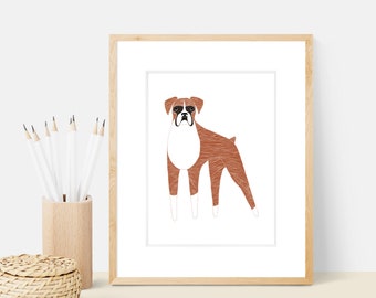 Boxer Dog Art Print | Dog Breed Illustration - Home Decor Dog Print