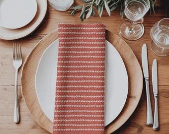 Red Petal Stripe Cloth Napkins, Set of 4: Cotton Kitchen Linens