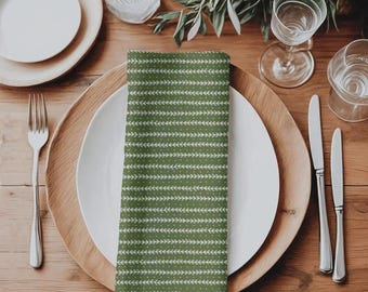 Green Petal Stripe Cloth Napkins, Set of 4: Cotton Kitchen Linens