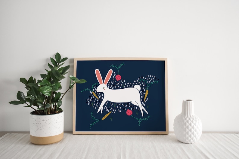 Impresión de arte animal conejito encantado / Ilustración animal Decoración del hogar y la guardería imagen 2