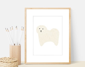 Havaneser Hund Kunstdruck | Hunderasse Illustration - Home Decor Hundedruck