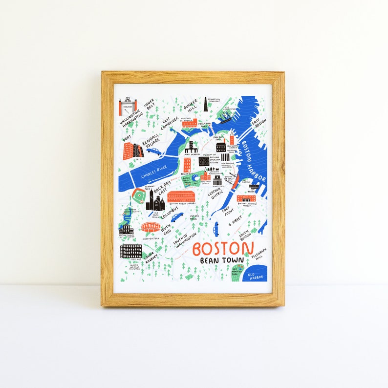 Boston, Massachusetts City Illustrated Map City Map Illustration & Home Decor image 2