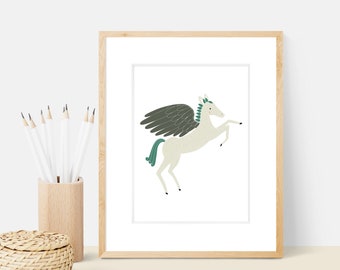 Pegasus Animal Art Print | Animal Illustration Home & Nursery Decor