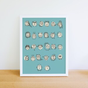 Owlphabet Art Print Alphabet Illustration Home & Nursery Decor image 3