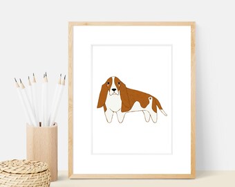 Basset Hound Dog Art Print | Dog Breed Illustration - Home Decor Dog Print