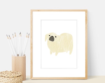Pekingese Dog Art Print | Dog Breed Illustration - Home Decor Dog Print