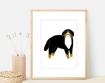 Bernese Mountain Dog Art Print | Dog Breed Illustration - Home Decor Dog Print
